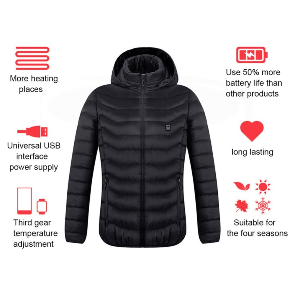 Men’s Electric Heated Winter Jacket – 9 Heat Zones, Windproof & Insulated